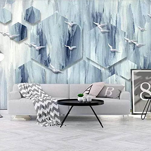 Fotomurali da parete murale 3D Creative Nordic Abstract Bird Mural TV Background Wall,450X320CM(WxH)