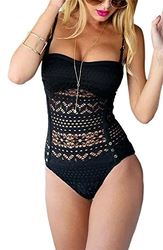 LATH.PIN-Costume Mare da Donna Trikini Costume in Pizzo Costume Intero Push up Bikini Bohemian Costume da Bagno Sexy Swimsuit One Piece Coordinati Beachwear