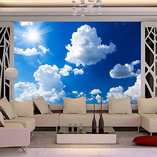 Meaosy Carta Da Parati Fotografica 3D Personalizzata Cielo Blu Nuvole Bianche Sunshine Landscape Grandi Murales Pittura Murale Salotto Tv Sfondo Decor-200X140Cm