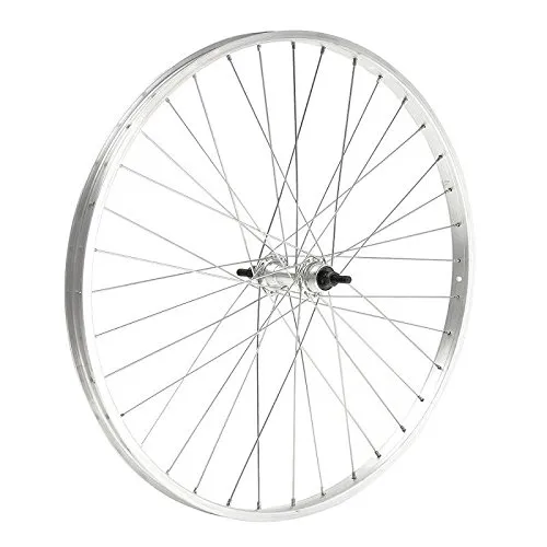 Ruota cerchio posteriore bici bicicletta citybike/passeggio 26x1 3/8-5/8 1v. in alluminio, mozzo in acciaio, chiusura con dado, silver