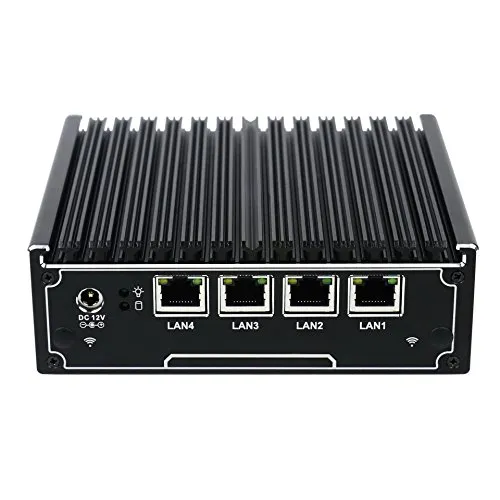 Partaker Fanless Mini PC, Firewall Network Security Server, VPN Router J1900 2G RAM 32G SSD 4 LAN WiFi 3G/4G Support SSD+ 2.5" HDD I6