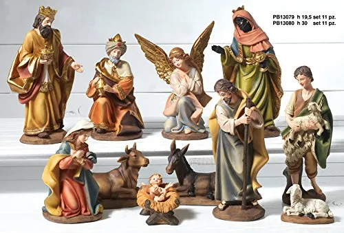 Idea Natale: Presepe natività composto da 11 statue soggetti in resina decorata (19,5 Centimetri)