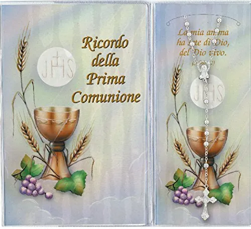 Ferrari & Arrighetti Bomboniera Comunione: Libretto ricordo della Prima Comunione con rosario, testi in italiano