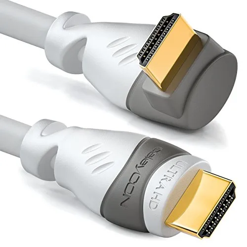deleyCON 1m Cavo HDMI con un Angolo di 90° - Compatibile con HDMI 2.0/1.4 - UHD 4K HDR 3D 1080p 2160p ARC - High Speed con Ethernet - Bianco