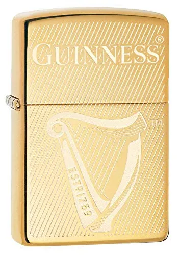 Zippo Accendino antivento in metallo a lunga durata, ideale con liquido Zippo, accendino ricaricabile, perfetto per sigarette, candele, accendini tascabili, arpa Guinness