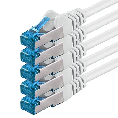 1,5m - bianco - 5 pezzi - Rete Cavi Cat6a | S-FTP | CAT 6a | doppia schermatura - certificato GHMT | PIMF | 500MHz | 4x2xAWG26 / 7 CU rame | non contiene alogeni | compatibile con CAT 5e / CAT6 / CAT7 | 10 / 100/1000 / 10000Mbit / s