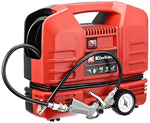 Einhell TC-AC 190 OF Set Compressore portatile (220-240 V, 1100 W, senza serbatoio, max 8 bar, aria max 165 l/min., autolubrificato, incl. pistola soffiaggio, tubo 3m, manometro, set 3 adattatori)