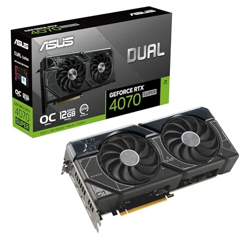 ASUS DUAL NVIDIA GeForce RTX 4070 SUPER OC Edition Scheda Grafica, 12 GB GDDR6X, 192-bit 21 Gbps, PCIE 4.0, GPU Tweak III, Nero, DUAL-RTX4070S-O12G