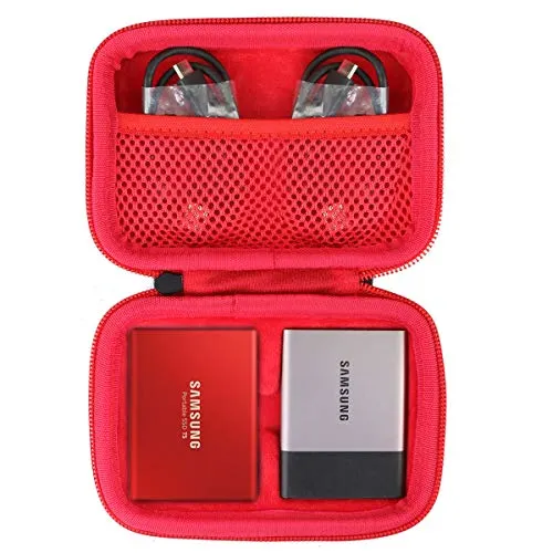 co2CREA Custodia rigida da viaggio rigida per Samsung Hard disk esterno SSD portatile T5/T3(scatola singola) (per T5/T3, 2 in 1 nero + interno rosso)