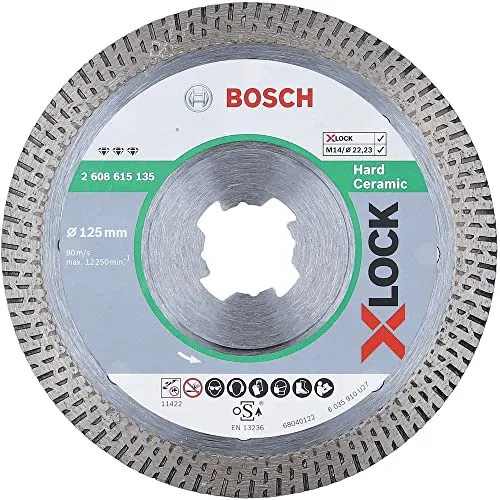 Bosch Accessories Professional 2608615135 Disco Diamantato, per Ceramica Dura, X-Lock, Extraclean Turbo, Ø125 mm, Diametro Ø: 22.23 mm, nero