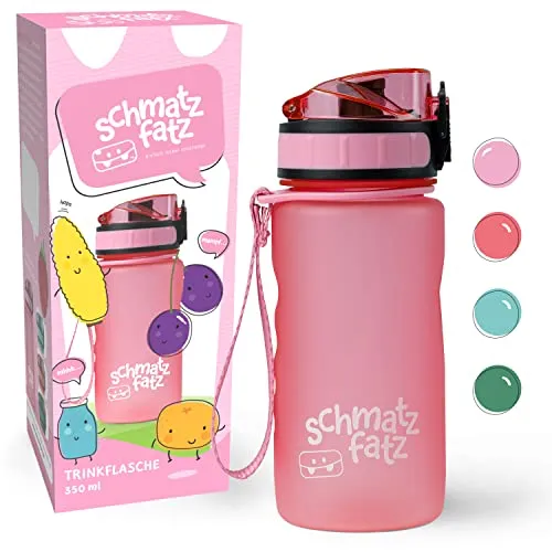 Schmatzfatz Borraccia, Bottiglia Acqua 350 ml, Borraccia Trasparente in Plastica Senza BPA, Borraccia Sportiva per Palestra e Ufficio Uomo Donna, Borraccia Senza Perdite, Borraccia No Cannuccia, Rosa