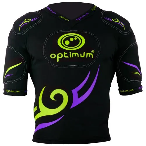 OPTIMUM Tribal - Maglietta Aderente con paraspalle protettivi incorporati, da Uomo, Nero (Purple/Green), XXL