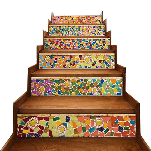 TONGXU 6 adesivi per scale cucina pavimento bagno decorazione vintage multicolore multi-stile Home impermeabile rimovibile adesivo da parete 18 x 100 cm (colori assortiti)