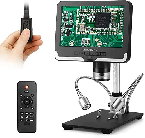 Linkmicro - Microscopio digitale da 7 pollici, schermo LCD 1080p, 200 x, con supporto in metallo per circuiti e riparazioni, orologi, strumenti fai da te