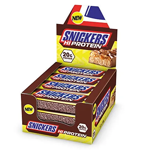 Snickers Hi Proteine Barrette (12 x 55g) - Alto Proteine Snack con Caramello, Peanuts e Cioccolato Al Latte - Contiene 20g Proteine