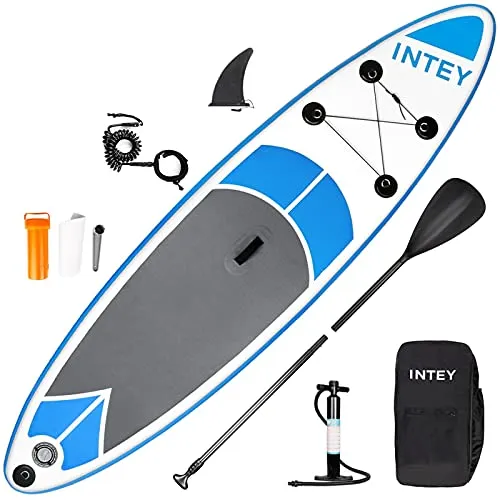 inty Aufblasbares Stand Up Paddle Board ISUP Surf Board 6 Zoll Dick Komplett-Set SUP Board, ​Hochdruck-Pumpe,Paddel, Rucksack, Reparaturset (Blu Grigio 305cm)