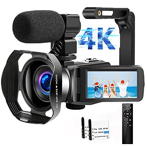 Videocamera 4K Ultra HD 48MP Videocamera Digitale IR Visione Notturna WiFi Video Camera Zoom digitale 18X Videocamera con Microfono, Stabilizzatore Portatile e Touch Screen Ribaltabile a 270 ° da 3,0