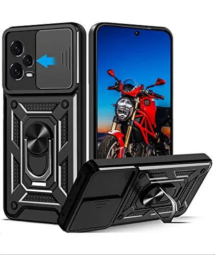 Cover per Xiaomi Redmi Note 12 Pro Plus 5G, Slide Protezione Fotocamera, Armatura Cover con 360 Gradi Girevole Anello Metallo Magnetica Supporto Silicone Antiurto Custodia per Redmi Note 12 Pro+ 5G