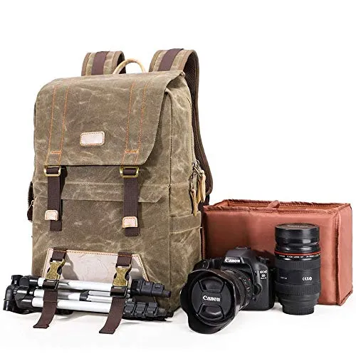 YAOJU Zaino per Fotocamera, Fotocamera Borsa per Fotocamera Reflex Impermeabile Canvas Zaino per Fotocamera Digitale di Moda retrò Zaino da Viaggio Multifunzione per DSLR e Accessori