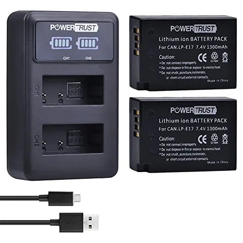 PowerTrust - Batteria LP-E17 LP E17 e caricatore USB a LED per fotocamere digitali SLR Canon EOS M3 750D 760D 8000D Kiss X8i Rebel T6i T6s