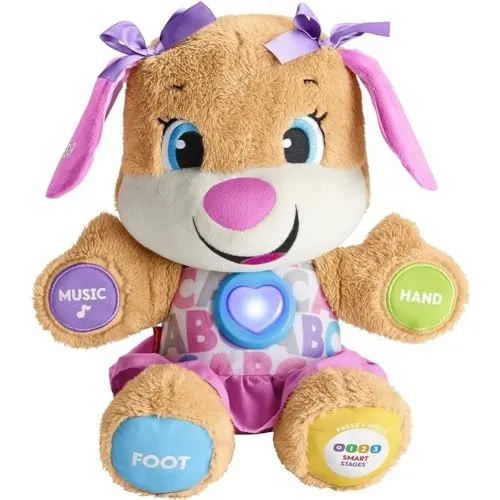 Fisher-Price la Sorellina del Cagnolino Smart Stages Ridi & Impara, Morbido Peluche Educativo per Imparare le Prime Parole, con 75+ Canzoni, Luci e Melodie, Edizione: UK-Inglese, FPP51