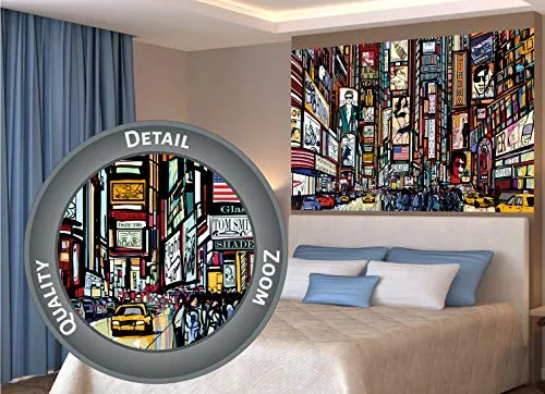 GREAT ART XXL Poster – Broadway – Time Square New York Stile Fumetto Comic Decorazione City Skyline Sightseeing Mega Città Turistica Attrazione Illustrazione d'Arte 140 x 100 cm