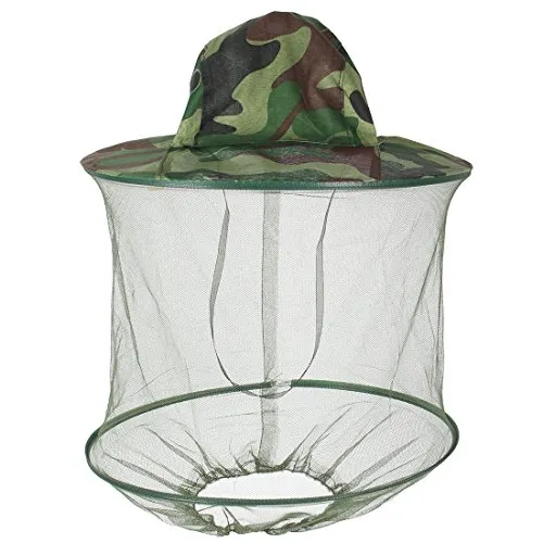 Cappello verde mimetico con retino anti-zanzare,copricapo in nylon per la pesca