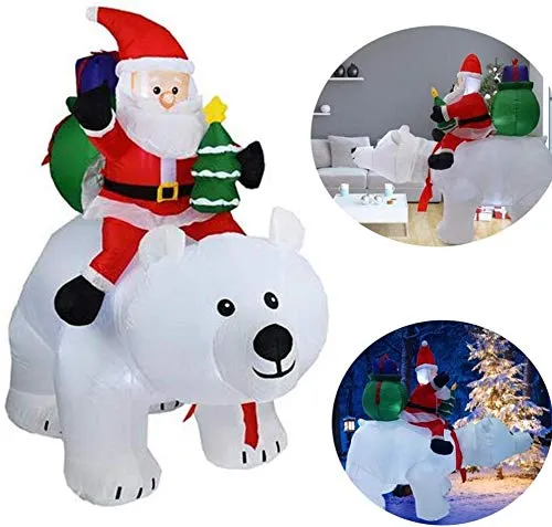 ZYEZI Modello Gonfiabile di Natale, Cavalcando Orso Polare Babbo Natale per La Decorazione del Giardino di Cortile Esterno Coperto 2M