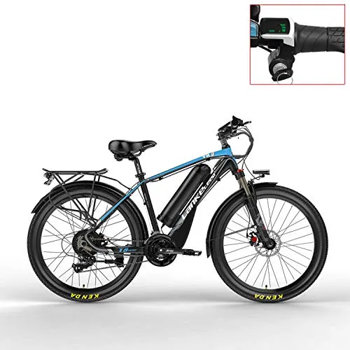 LANKELEISI T8 48V 400W Potente Bici elettrica Mountain Bike, Adotta Forcella Ammortizzata, Doppio Freno a Disco, Bicicletta di Assistenza al Pedale (Blue LED, 15Ah + 1 Spare Battery)