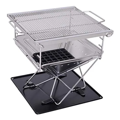 Outsunny Barbecue BBQ Griglia a Carbonella e Legna 6 Persone Acciaio Inossidabile 41 x 34,5 x 36 cm Argento e Nero