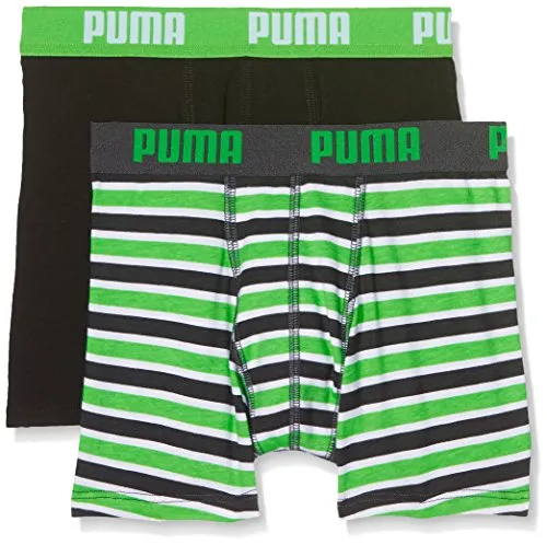 Puma Basic Boxer Printed Stripe 2P Boxer Shorts, Boxer Ragazzo, Verde (Classic Green), 13-14 ani (164)