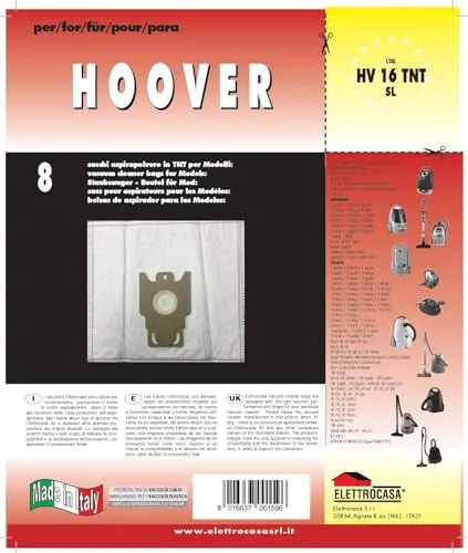 ELETTROCASA - Sacchetti Aspirapolvere per HOOVER 8 pezzi - Sacchetti per Aspirapolvere HV16 in TNT - Sacchi Aspirapolvere per Pulizia Casa