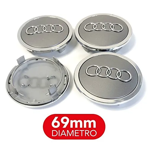 4 Tappi Coprimozzo compatibile per AUDI 69mm A3 A4 A5 A6 A7 TT Q3 Q5 Q7 Cerchi Lega Borchie A++