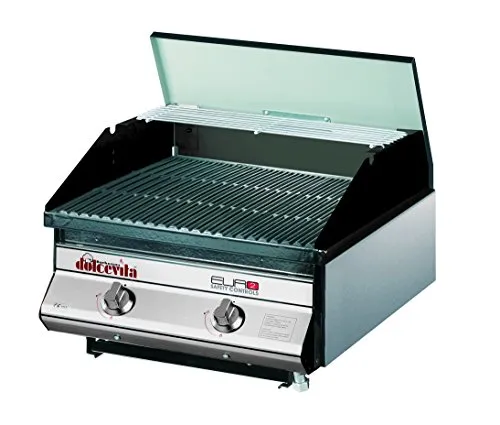 Dolcevita BBQ Euro 2 Barbecue a Gas con Valvola di Sicurezza da Incasso e Appoggio, Nero, 50x56x33 cm