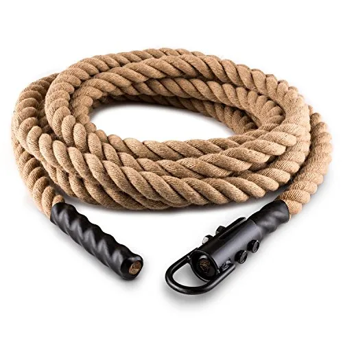 Capital Sports Power Rope H4 Corda con Gancio per Fitness Cardio Training, Cross-Training (4 Metri, Diametro 3,8 cm, Fune in Fibra di Canapa)