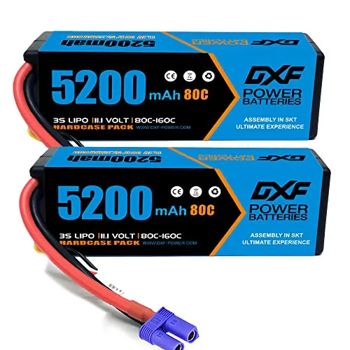 DXF 3S batteria Lipo 5200 mAh 11,1 V 80C RC Battery Hard Case with EC5 Connector for RC Car Boat Truck Helicopter Airplane Racing Models(2 Pack)