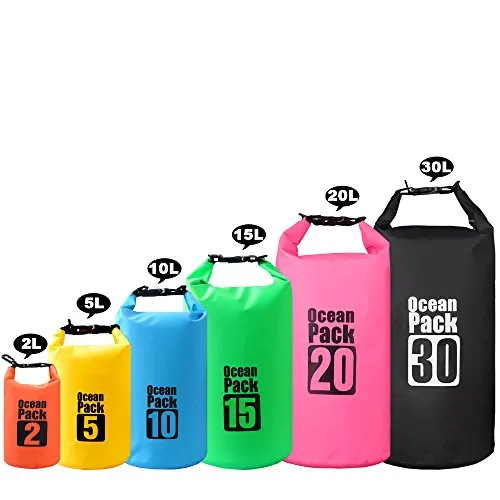 2L/5L/10L/15L/20L/30L 500d Telone heavey-duty PVC Borse Impermeabili Dry Bag Sacco per Canottaggio/Vela/Kayak/Rafting/Nuoto/campeggio/pesca/Snowboard (Giallo, 30L)