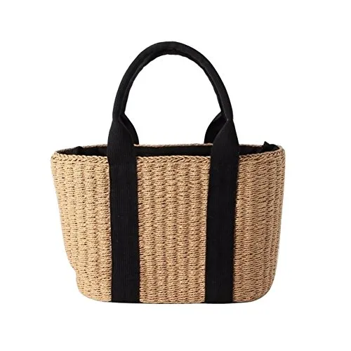 Minetom Donna Borsa di Paglia Chic Boemia Borse a Mano Donna Ragazze Estiva Spiaggia Brose Tote Shopper Borsetta Borsa da Viaggio Grande Capacità A Cachi Taglia Unica