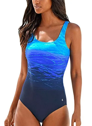 Aleumdr Costume Intero Donna Tie-Dye Costumi Interi da Bagno Donna Indietro Cross Criss - Blu - M