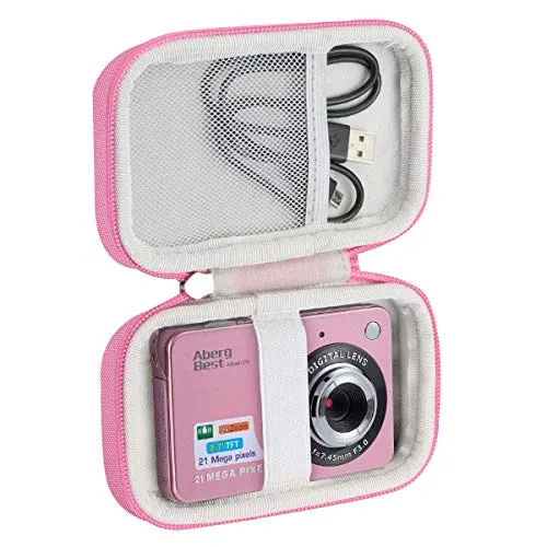 khanka Eva Borsa da Viaggio Custodia Caso Scatola per AbergBest 21/camking Megapixel 2,7" LCD HD Fotocamera Digitale(case only) (Rosa&bianco)