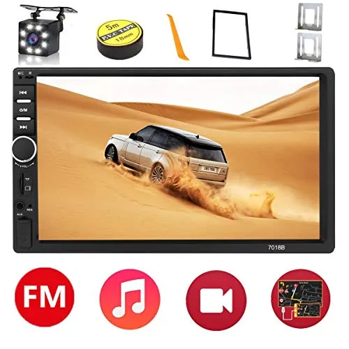 Doppio Din Autoradio Bluetooth,Touch Screen da 7 Pollici Lettore MP5/MP4/MP3 USB/SD/AUX Ingressi,Car Stereo FM Radio,Telefono Cellulare Link Specchio,con Videocamera Posteriore