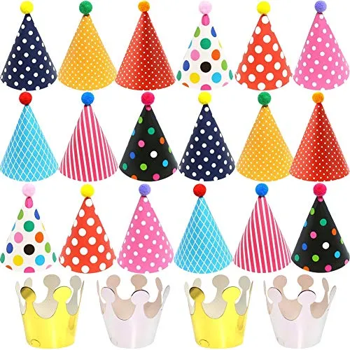 BESTZY 22pcs Cappellini per Feste Compleanno Bambini Cappellini Carta Colorati Party Cupcake Topper Compleanno Accessorio Decorazione Festa