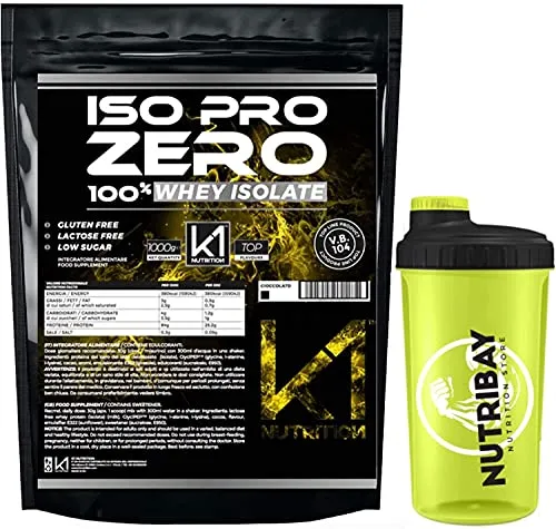 ISO PRO ZERO 2 Kg Proteine 100% Whey Isolate con Vb104 - K1 Nutrition SENZA GLUTINE , SENZA LATTOSIO , LOW SUGAR , (CIOCCOLATO 2 KG + SHAKER)