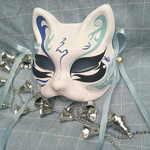prbll Halloween Mezza Faccia Gatto Volpe Maschera, Antica Maschera Giapponese, Oggetti di Scena Prestazioni Codice Medio Blu Dimentica