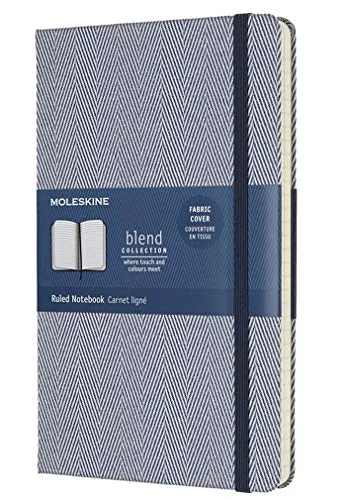 Moleskine Notebook Blend Collection, Taccuino a Righe con Copertina Rigida in Tessuto e Chiusura ad Elastico, Formato Large 13 x 21 cm, Colore Blu, 240 Pagine