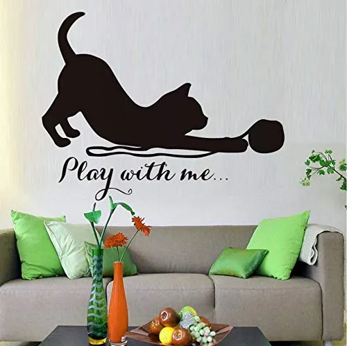 Zyunran Cat Play With Me Vinyl Wall Stickers  Cats Removable Waterproof Murals Decals For Kids Room Decor Home Art Decor 44 * 34Cm