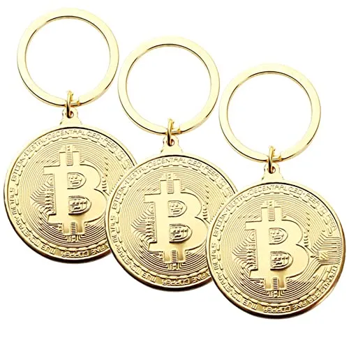 Bitcoin Moneta - 3 Pezzi Bitcoin Coin,Collezione Artistica Fisica Bitcoin,Placcata in Oro BTC Monete Commemorative,Regali per Gli Amanti di Bitcoin (Bitcoin Portachiavi)