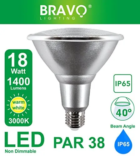 Bravo Lighting PAR38 - Lampadina LED, 18 W, IP65, E27, equivalente a una lampada alogena da 150 W, 3000 K, colore: Bianco caldo