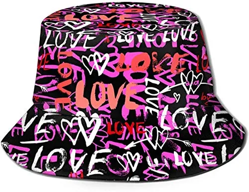 Unisex I Love Unicorn Print Travel Bucket Hat Summer Fisherman cap Cappello da Sole-Hearts And Words Love