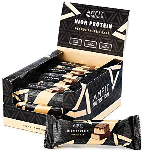 Marchio Amazon- Amfit Nutrition Barretta proteica a basso contenuto di zuccheri (19,5gr proteine - 1,7gr zucchero) - arachidi - Confezione da 12 (12x60g)